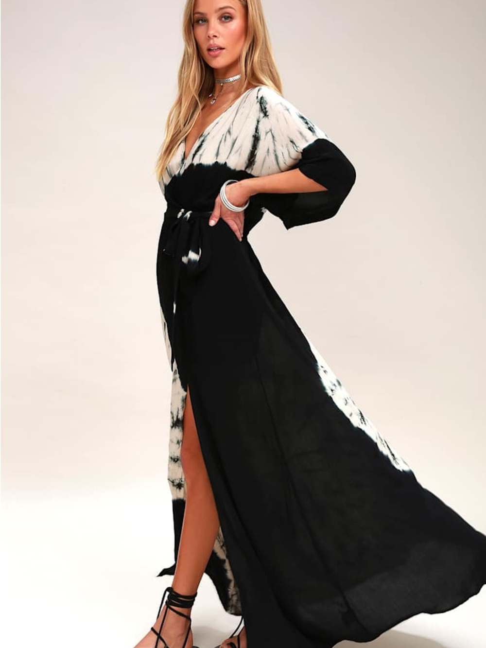 Lulu's Needed Me Black Tie-Dye Maxi Dress size XS
